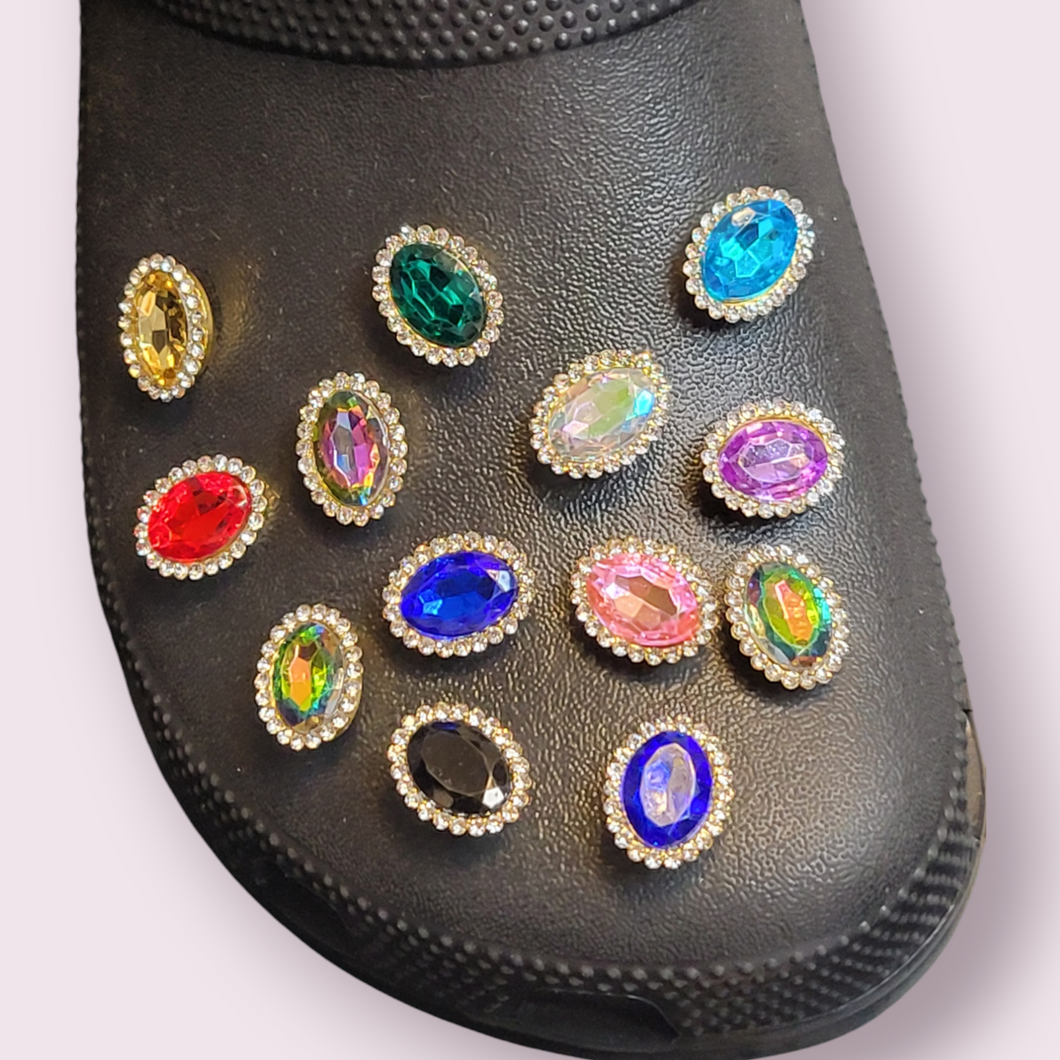 13pc OVAL MULTI-COLOR BLING SHOE CHARM SET